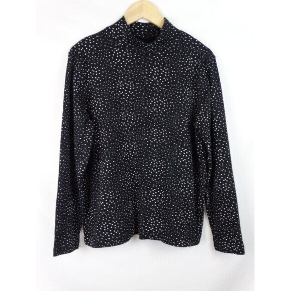 Kim Rogers Women's Top Size XL Black White Polka Dot Mock Neck Long Sleeve Shirt - Picture 1 of 6